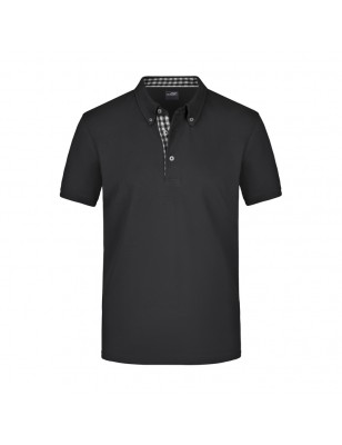 Button-down polo shirt with fashionable inset