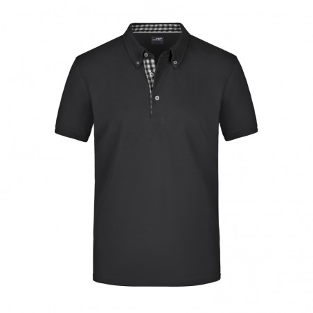 Button-down polo shirt with fashionable inset