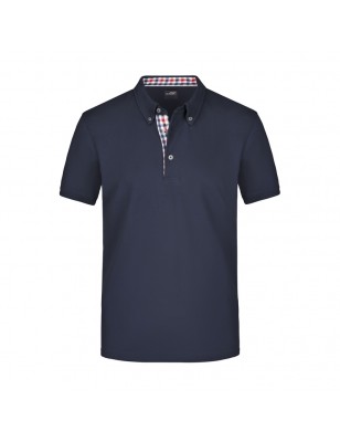 Button-down polo shirt with fashionable inset