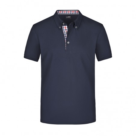 Button-down polo shirt with fashionable inset