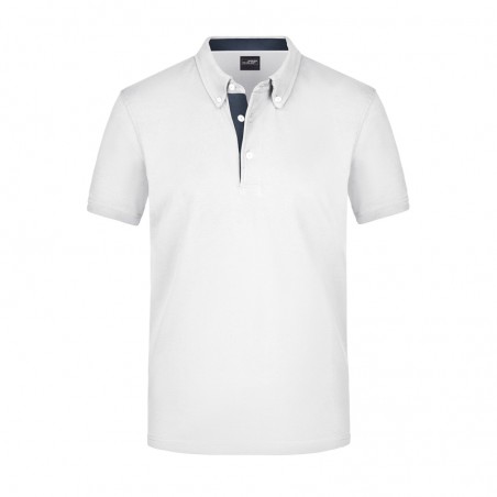 Button-down polo shirt with fashionable inset