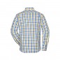 Fashionable checked shirt with uni-coloured insets on collar and cuff