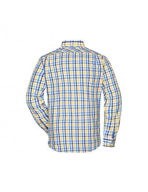 Fashionable checked shirt with uni-coloured insets on collar