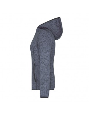 Hooded jacket made of knitted fleece in melange look