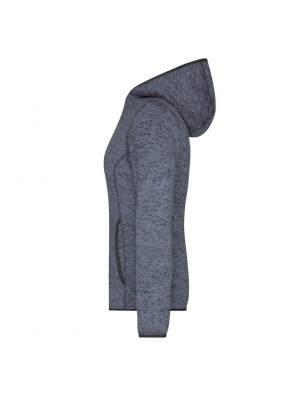 Hooded jacket made of knitted fleece in melange look