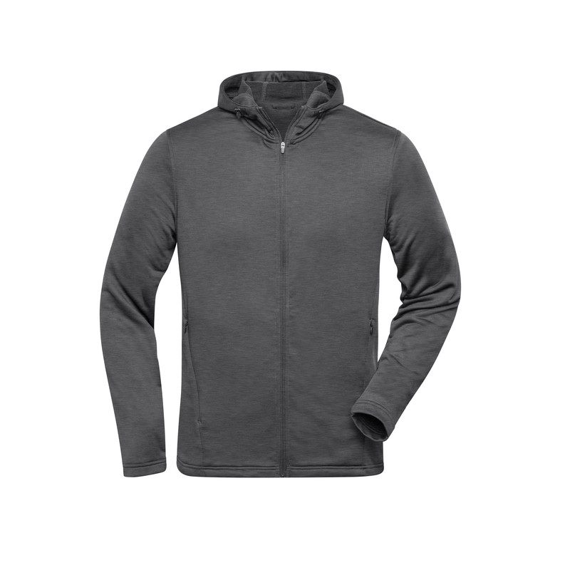 Fashionable hooded jacket made of 100% recycled polyester for sports and leisure