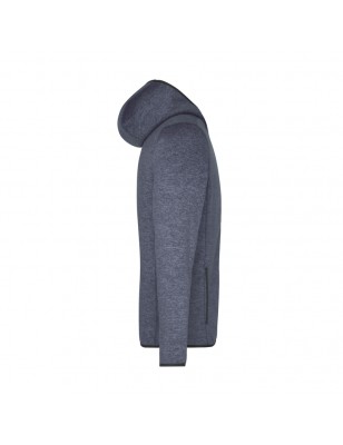 Hooded jacket made of knitted fleece in melange look