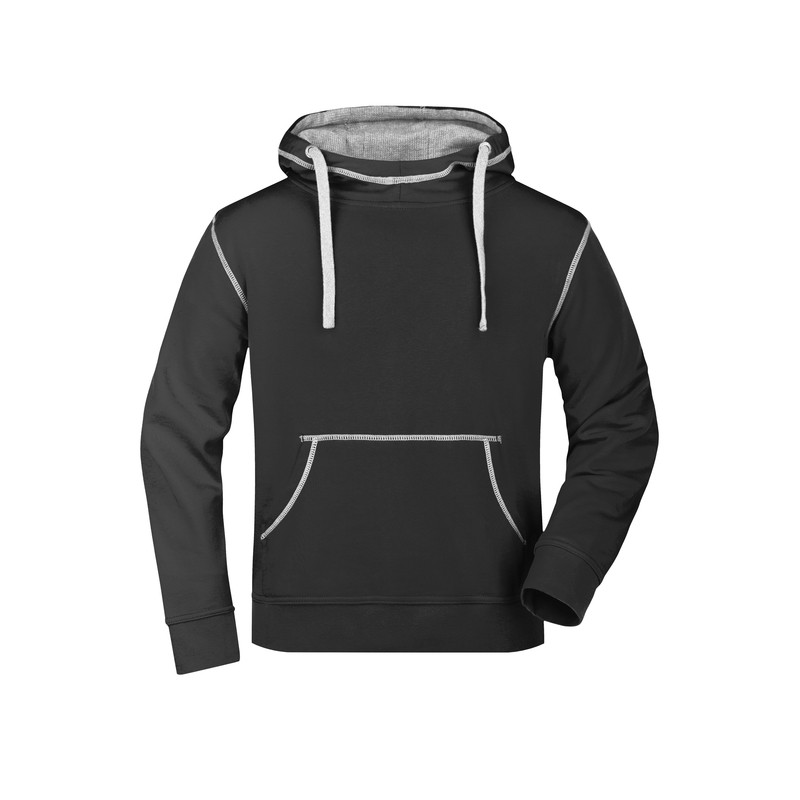 Hooded sweatshirt with fashionable contrasting seams