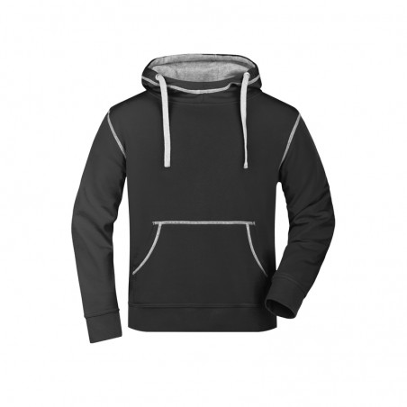 Hooded sweatshirt with fashionable contrasting seams