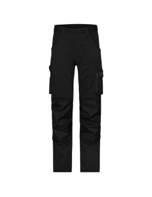 Specialized work pants in slim profile with elastic insets and functional details