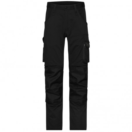 Specialized work pants in slim profile with elastic insets and functional details