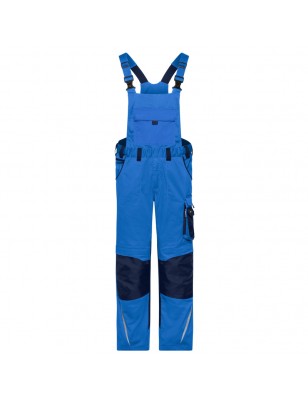 Specialized workwear pants with bib, with functional details and flexibly adjustable elastic waistband