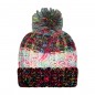 Multi-coloured hat with brim and pompon