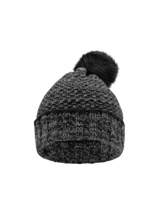 Melange knitted beanie with brim and large pompon