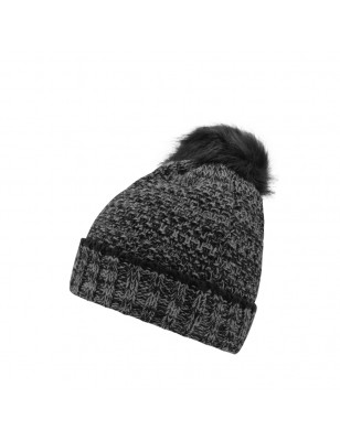 Melange knitted beanie with brim and large pompon