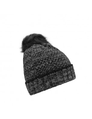 Melange knitted beanie with brim and large pompon