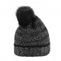 Melange knitted beanie with brim and large pompon