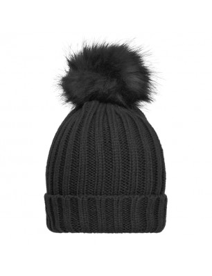 Elegant knitted beanie with extra large pompon