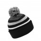 Classic knitted beanie with fashionable stripes and a multicoloured pompon