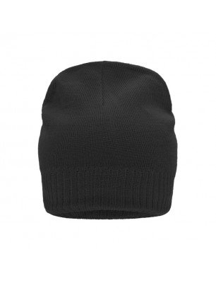 Knitted cap with fleece inset around the forehead