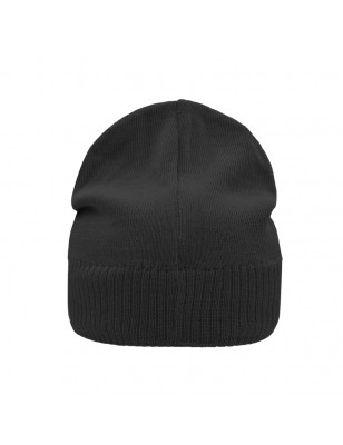 Knitted cap with fleece inset around the forehead