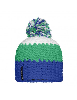 Trendy 3-coloured crocheted cap with pompon