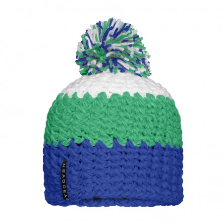 Trendy 3-coloured crocheted cap with pompon