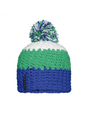 Trendy 3-coloured crocheted cap with pompon