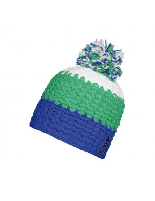 Trendy 3-coloured crocheted cap with pompon