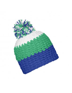 Trendy 3-coloured crocheted cap with pompon