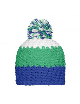 Trendy 3-coloured crocheted cap with pompon