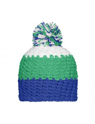 Trendy 3-coloured crocheted cap with pompon