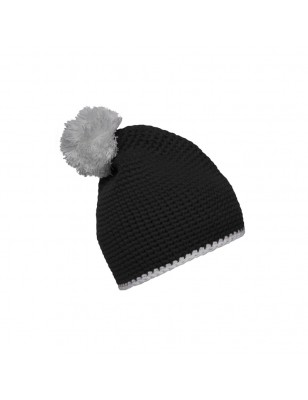 Crocheted hat with contrasting border and pompon