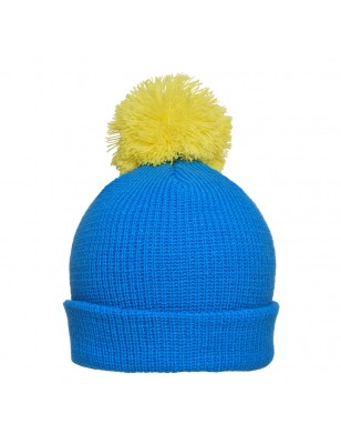 Knitted hat with brim and pompon