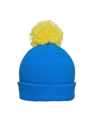 Knitted hat with brim and pompon