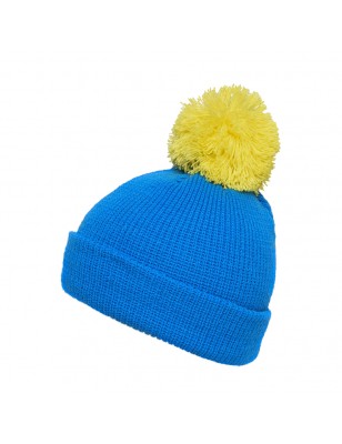 Knitted hat with brim and pompon