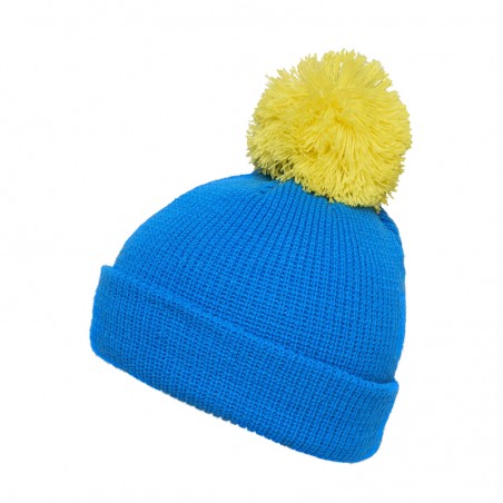 Knitted hat with brim and pompon