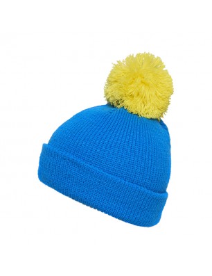 Knitted hat with brim and pompon