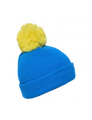 Knitted hat with brim and pompon