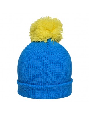 Knitted hat with brim and pompon