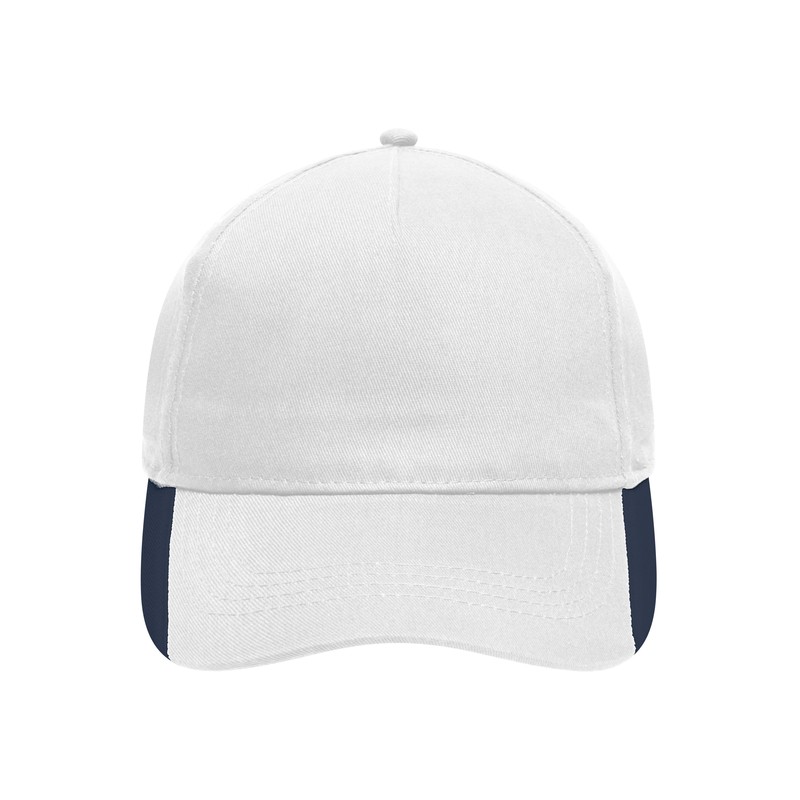 5 panel cap with contrasting stripes on the peak