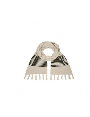 Extra long woven scarf with fine contrasting stripes