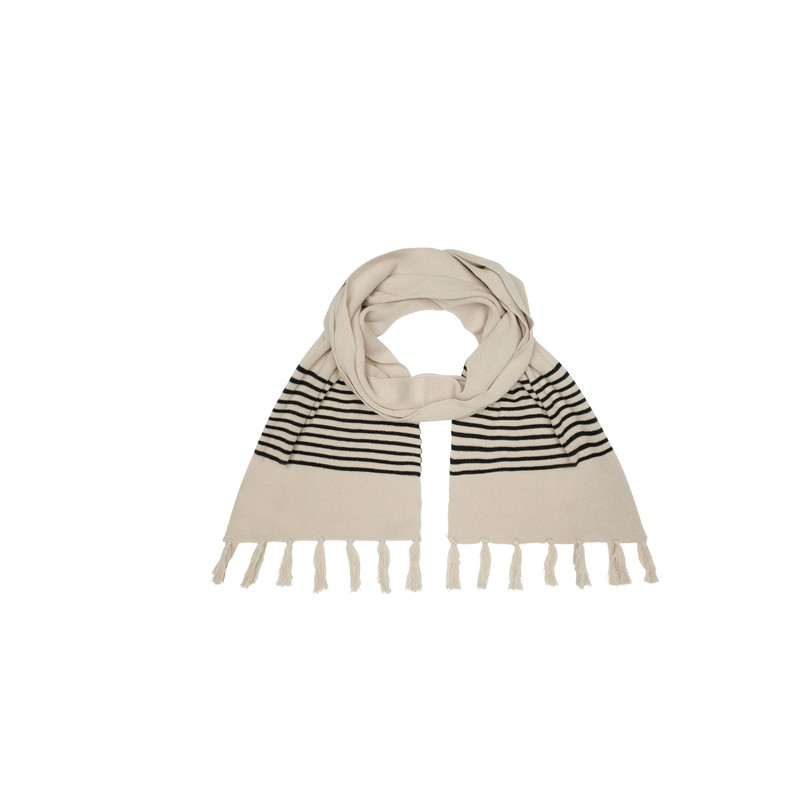 Extra long woven scarf with fine contrasting stripes