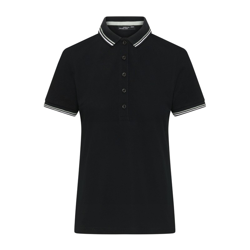 Classic polo shirt with contrasting stripes on collar and cuffs in piqué