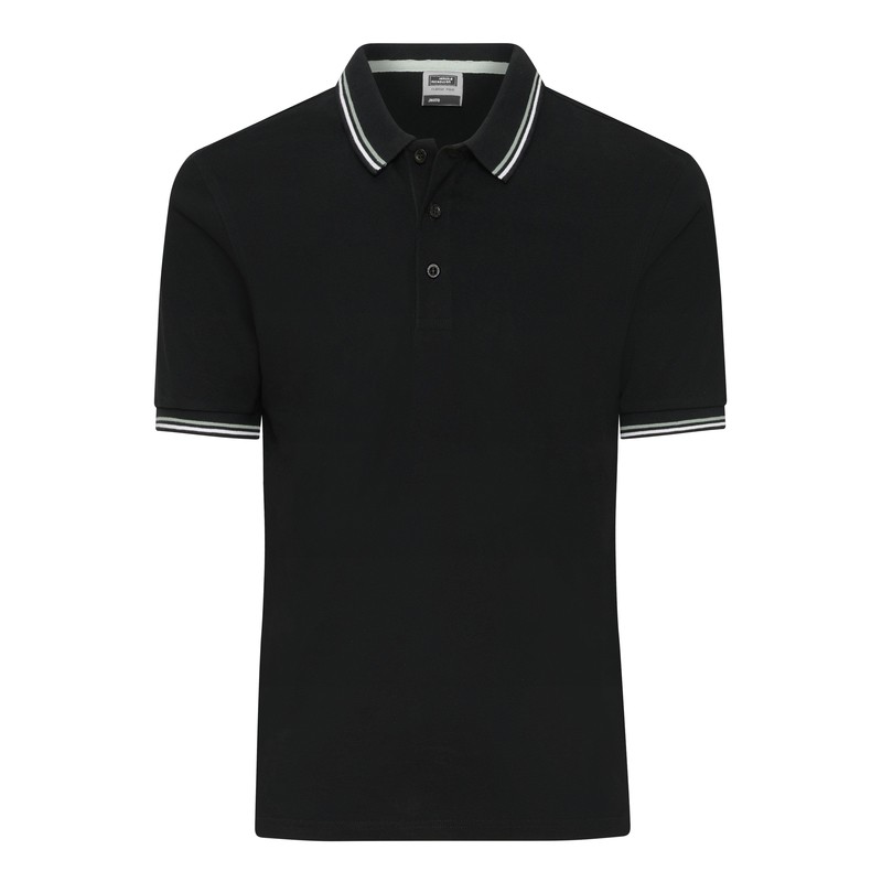 Classic polo shirt with contrasting stripes on collar and cuffs in piqué