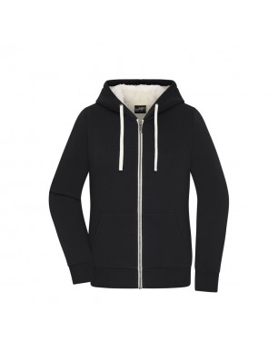 Hooded jacket made of organic cotton with soft Sherpa-lining