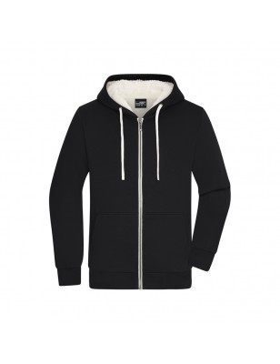 Hooded jacket made of organic cotton with soft Sherpa-lining