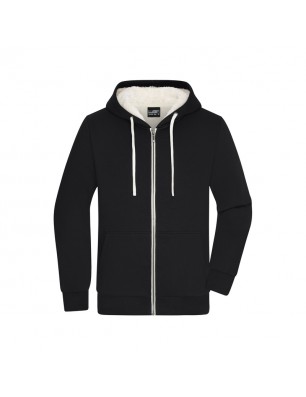 Hooded jacket made of organic cotton with soft Sherpa-lining