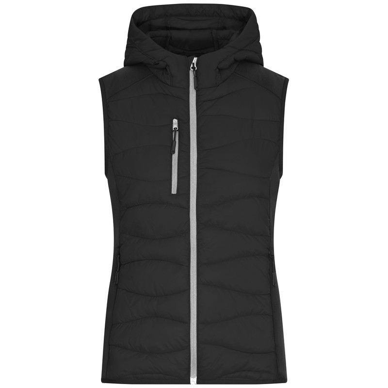 Sporty hooded vest in attractive mixed materials