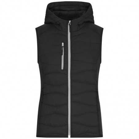 Sporty hooded vest in attractive mixed materials